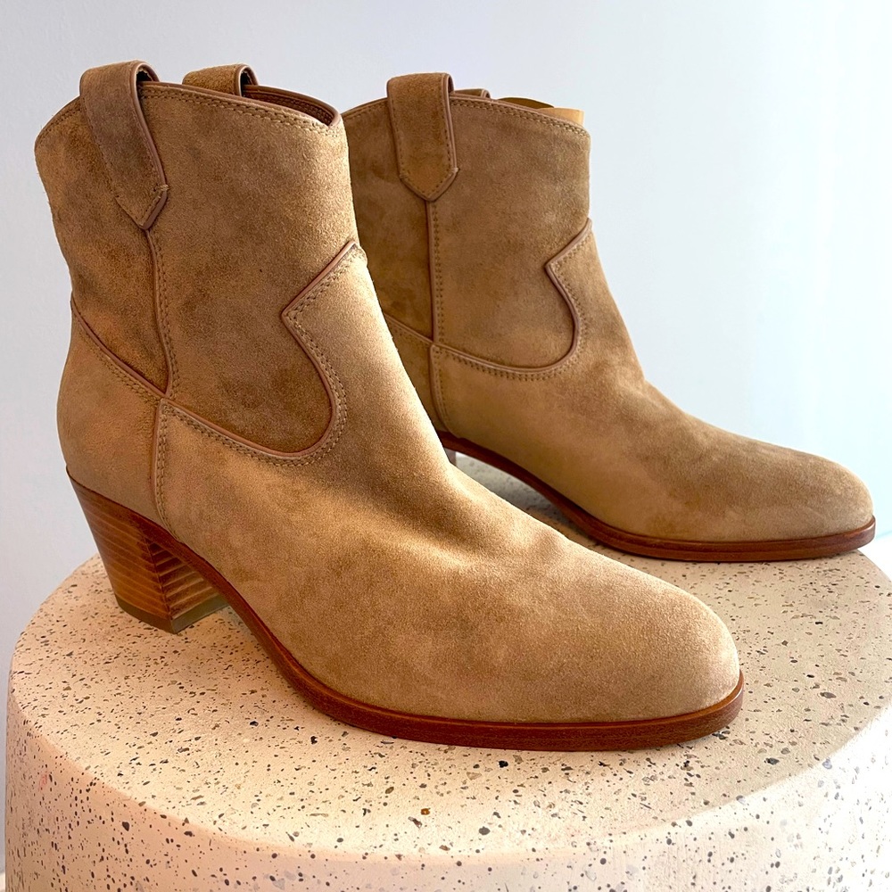 Gianvito Rossi Taupe Suede Bootie  35 1/2  NWOB